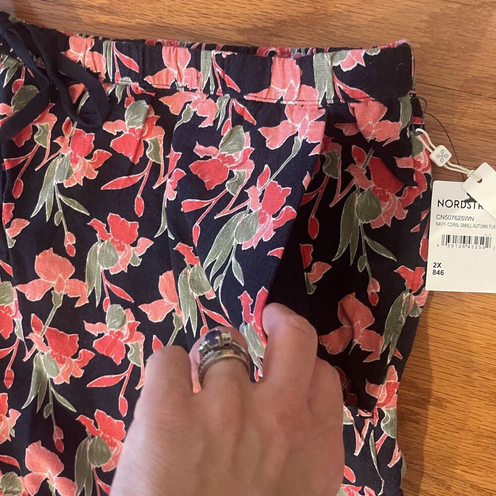 Caslon Floral Linen Blend Wide Leg Pants 2X Pull On Elastic Waist Coastal Summer - Picture 9 of 13